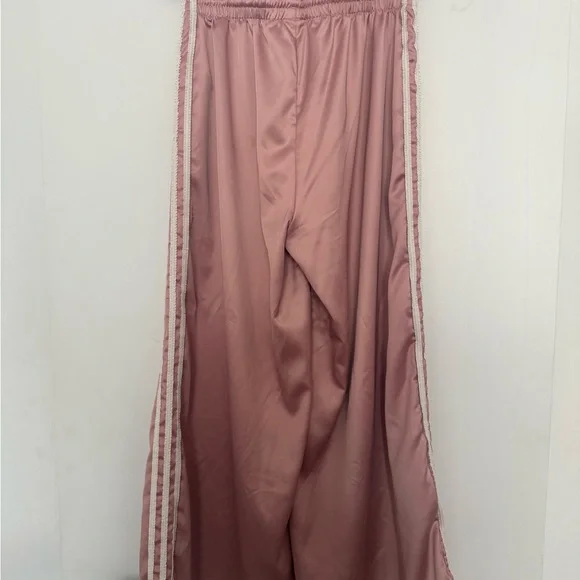 ADIDAS ORIGINALS SATIN WIDE LEG PANTS RUFFLE 3-STRIPES Women’s L New - Picture 6 of 11